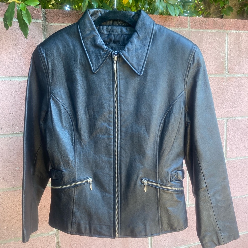 Wilson Black Leather Jacket with Zipper Details